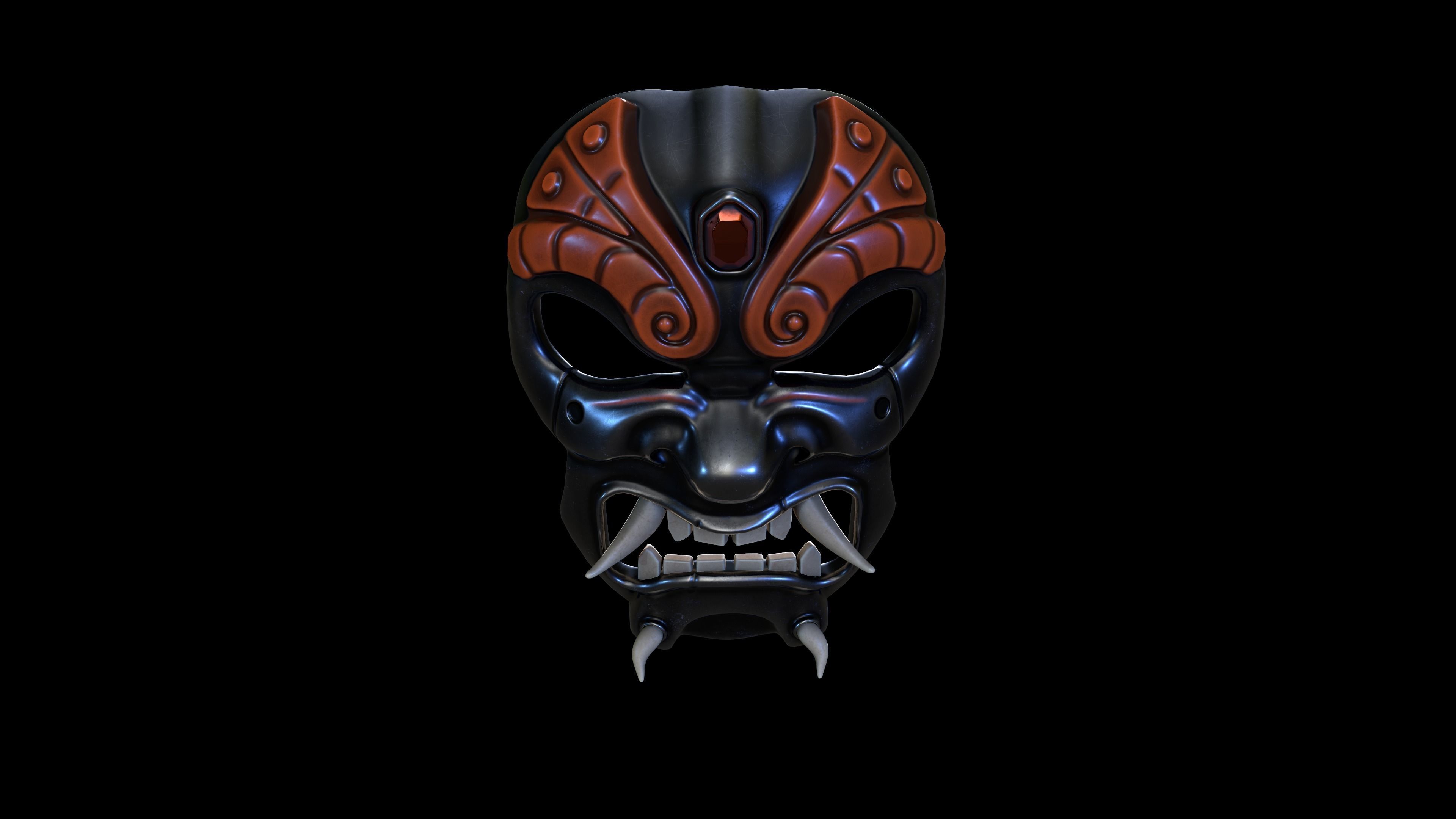 Samurai-mask asian mask Low-poly 3D model_1