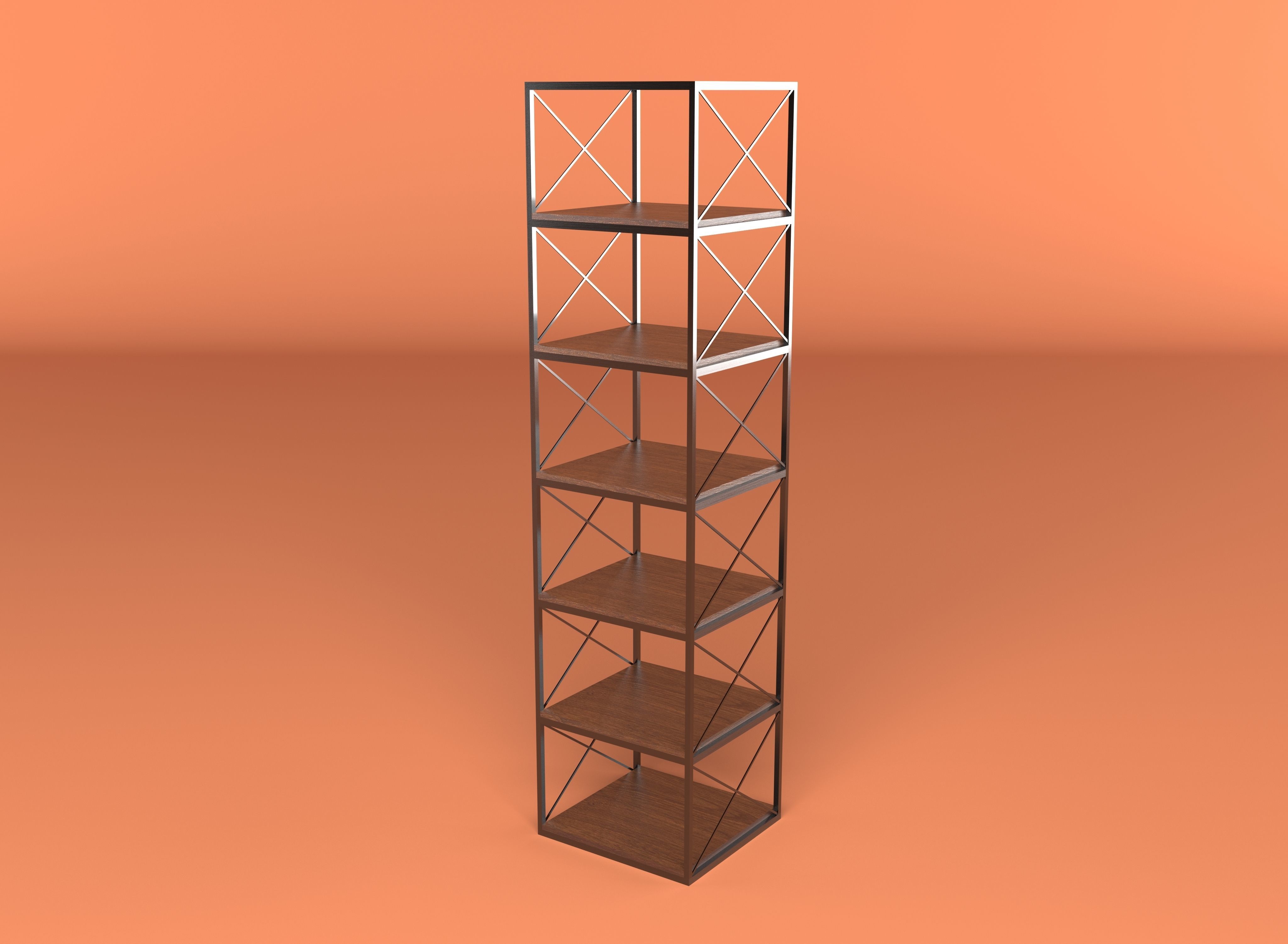 Industrial Style Bookshelf 3D model_2