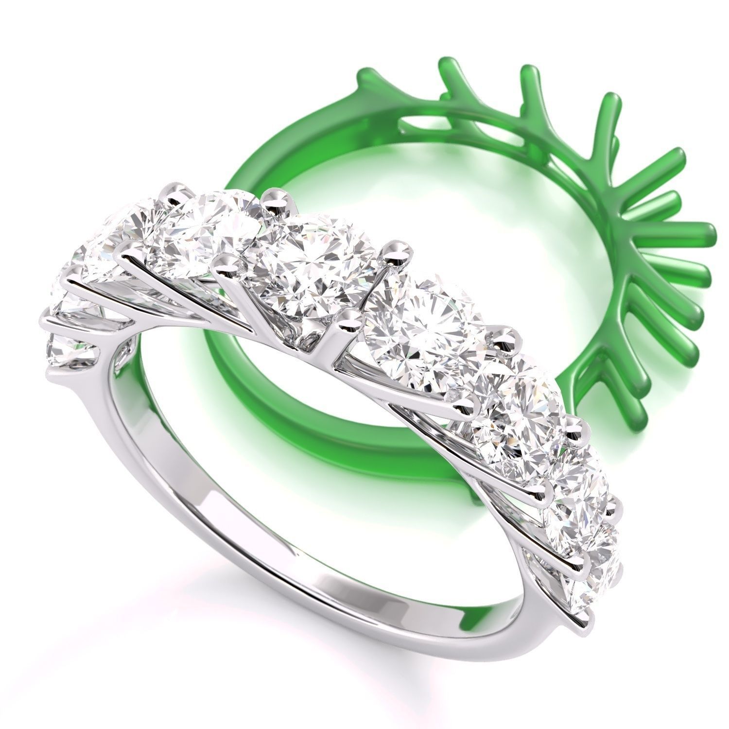 Round stone diamond engagament ring set 3D Model Collection_7