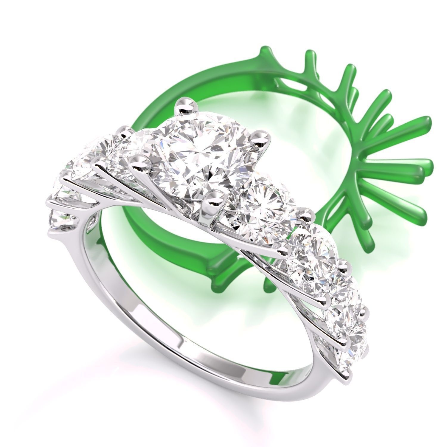 Round stone diamond engagament ring set 3D Model Collection_5