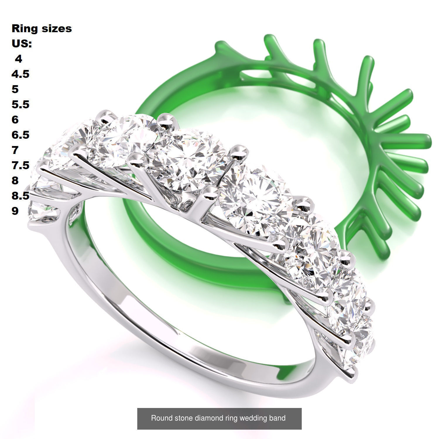Round stone diamond engagament ring set 3D Model Collection_3