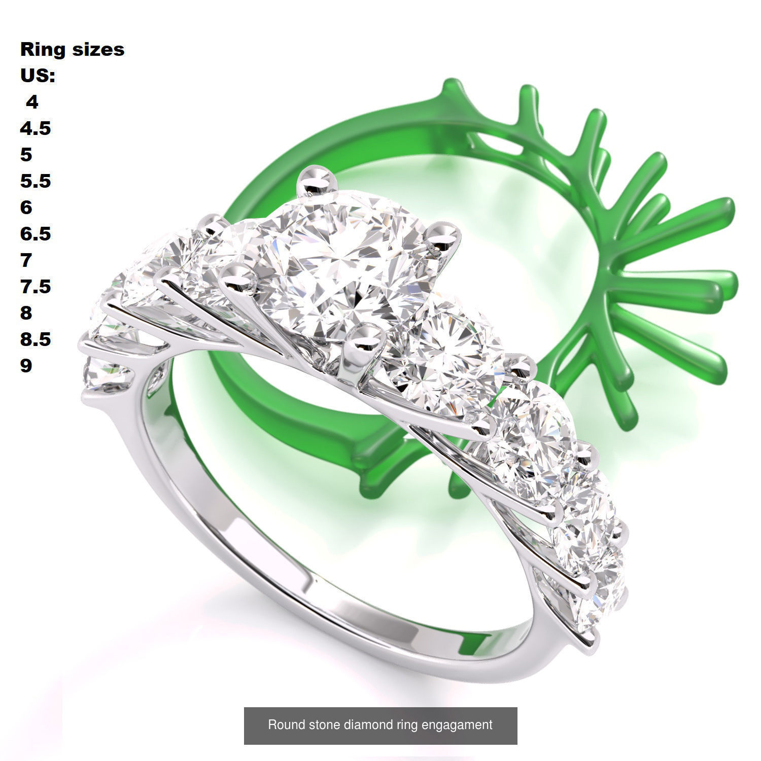 Round stone diamond engagament ring set 3D Model Collection_2