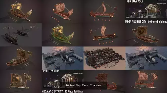 Ancient Ship Pack 3D Model Collection
