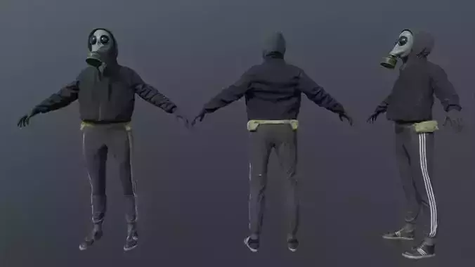 bandit in a gas mask Low-poly 3D model