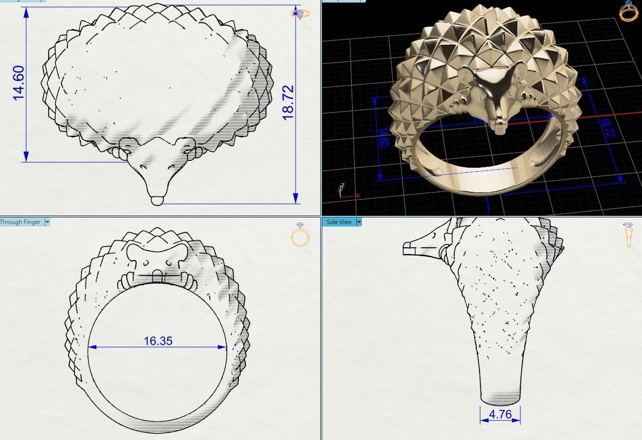 Hedgehog ring 3D print model_2