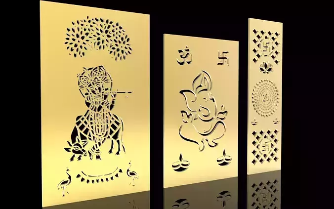 3d model and vector file of krishna and ganesh ji temple jali 