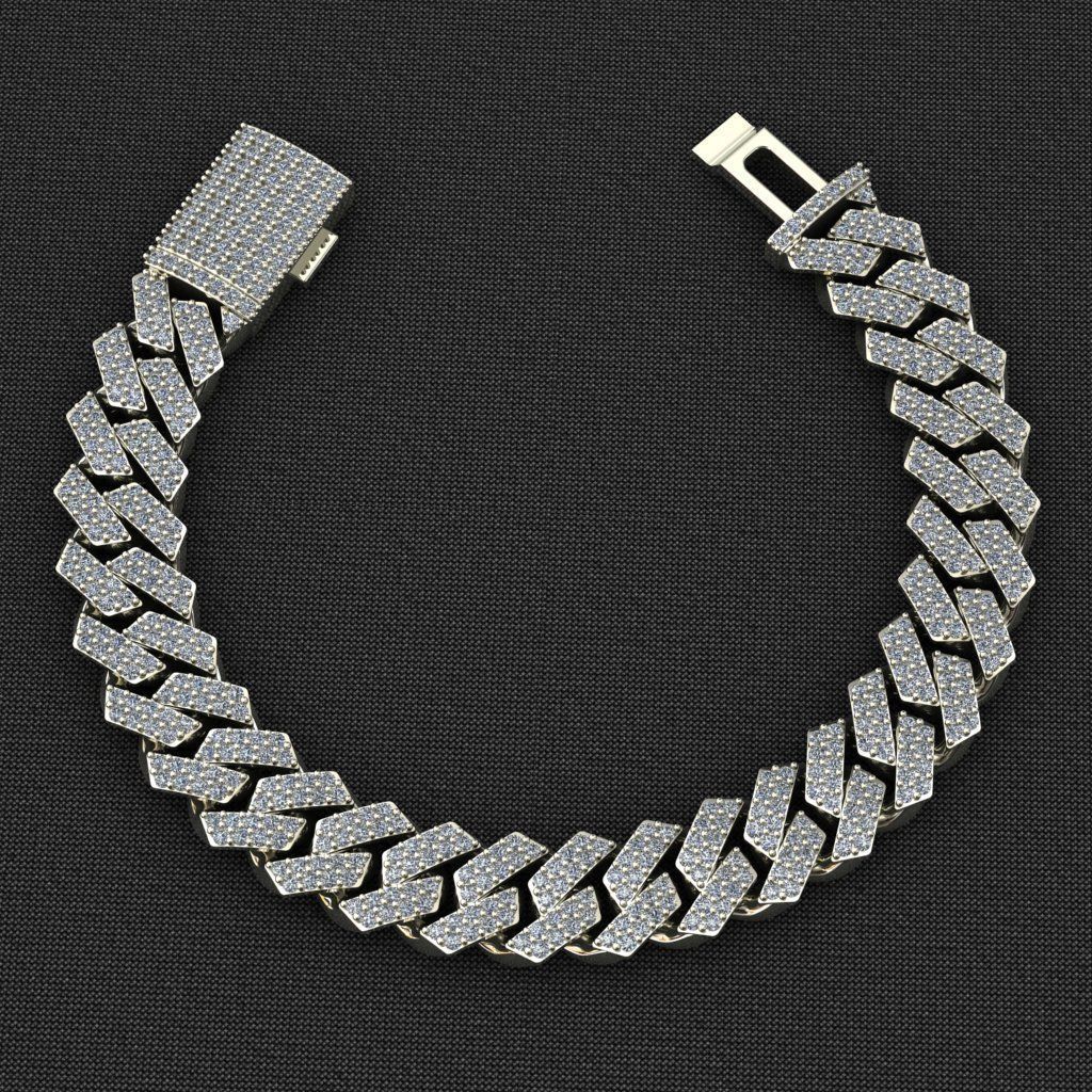 12 MM CUBAN LINK CHAIN 2 ROWS DIAMOND BRACELET OR NECKLACE 3D print model_1