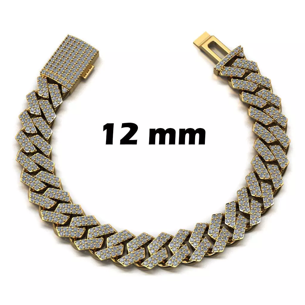 12 MM CUBAN LINK CHAIN 2 ROWS DIAMOND BRACELET OR NECKLACE 3D print model_0