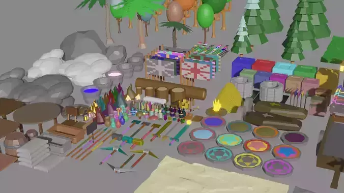 set for prg games Low-poly 3D model