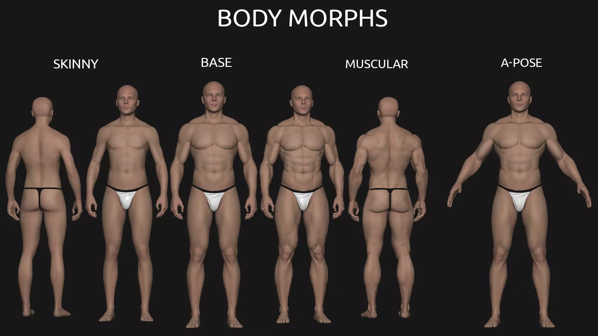 Male Basemesh V2 - with body morphs and rigged files Low-poly 3D model_3