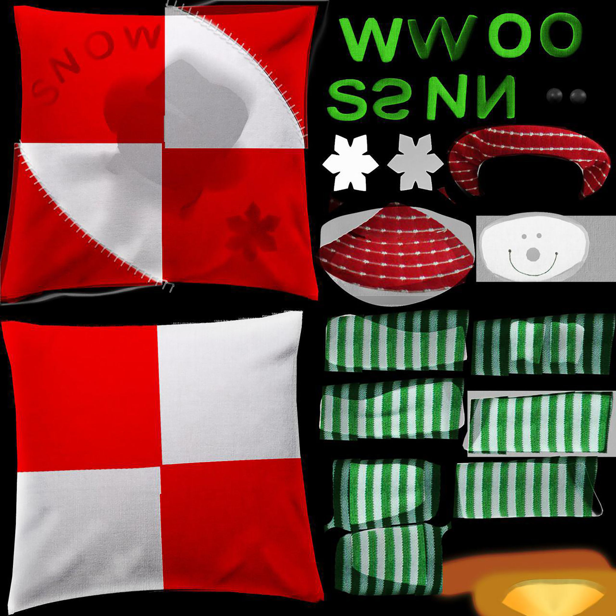 Snowman Cushion Pillow Low-poly 3D model_6