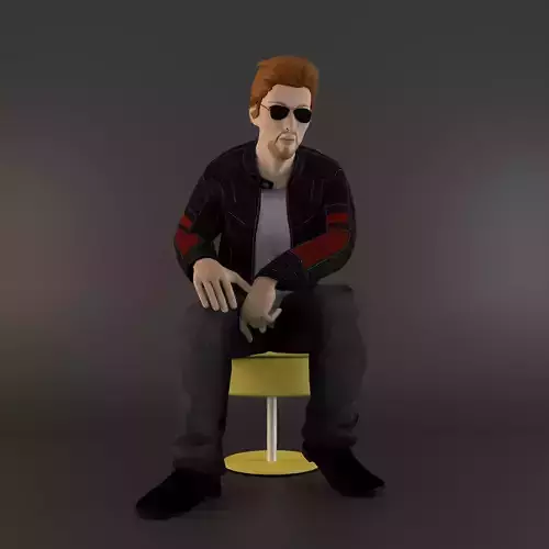 3D character man in sunglasses on stool Low-poly 3D model