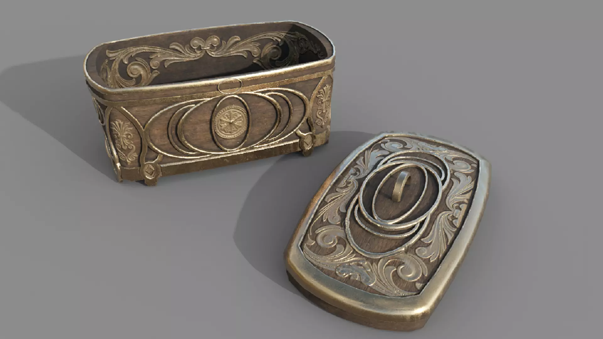 Vintage retro jewelry box PBR low-poly 3D model Low-poly 3D model