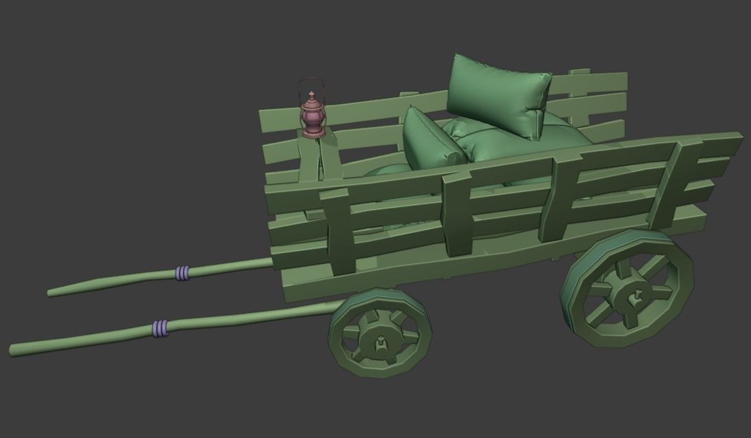 Stylized medieval cart with a lamp and bags Low-poly 3D model_12