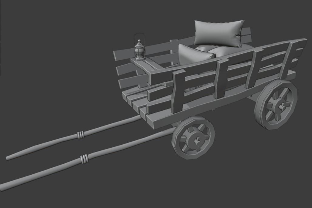 Stylized medieval cart with a lamp and bags Low-poly 3D model_15