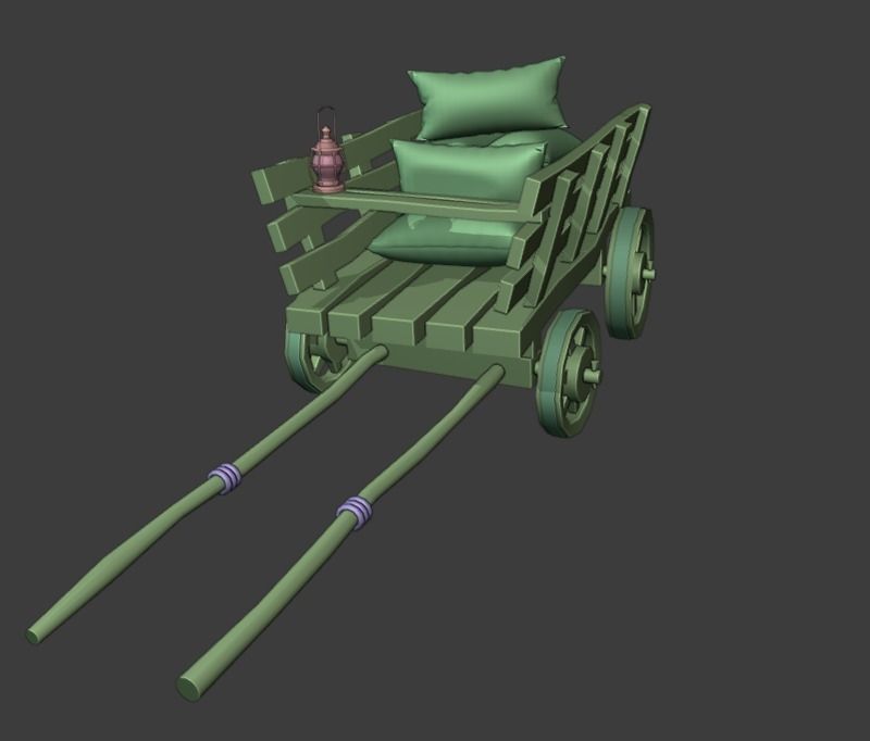Stylized medieval cart with a lamp and bags Low-poly 3D model_11