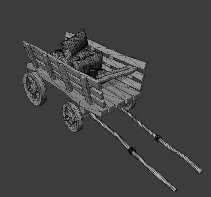 Stylized medieval cart with a lamp and bags Low-poly 3D model_13