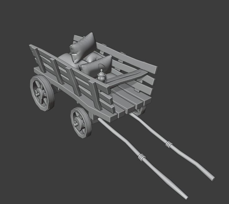 Stylized medieval cart with a lamp and bags Low-poly 3D model_16