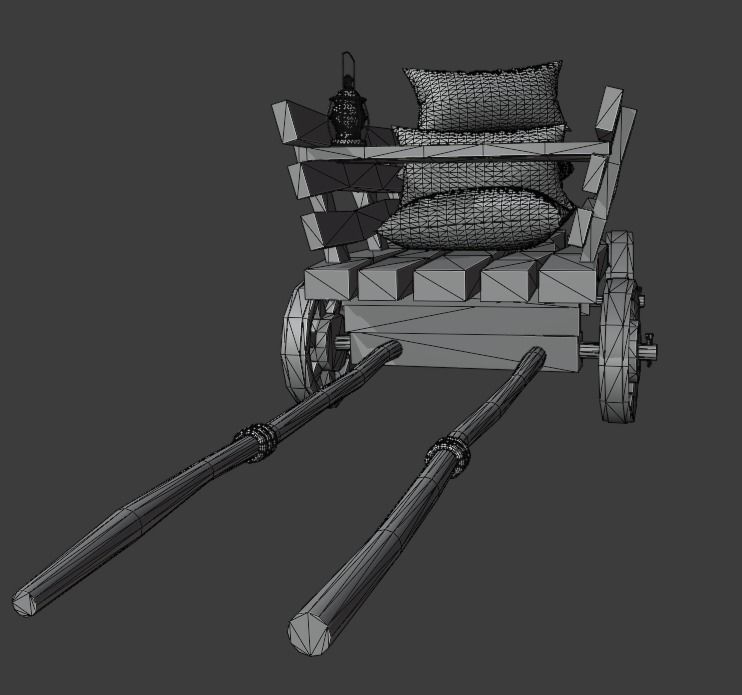 Stylized medieval cart with a lamp and bags Low-poly 3D model_14