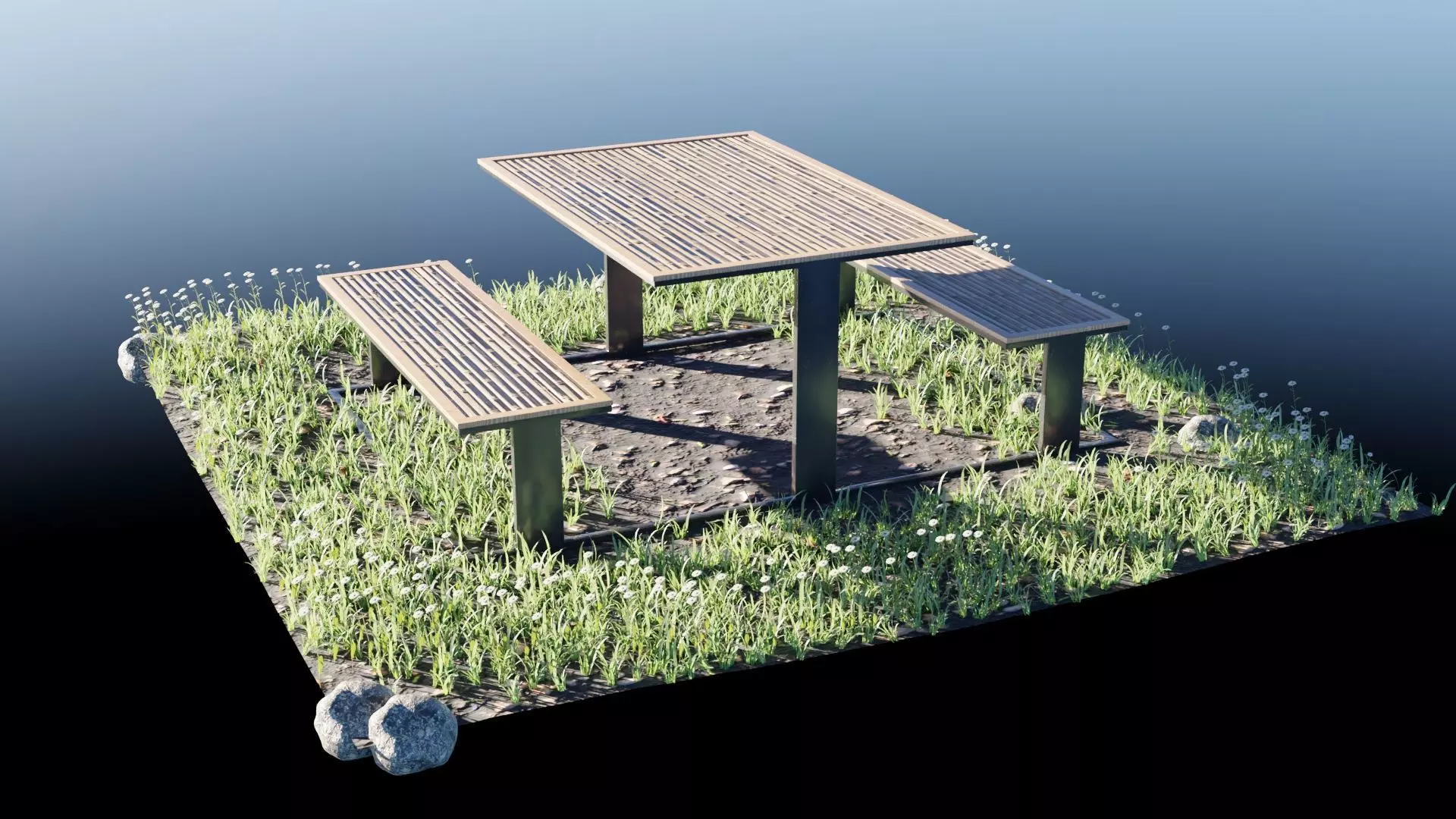 Picnic Table Low-poly 3D model Free 3D model