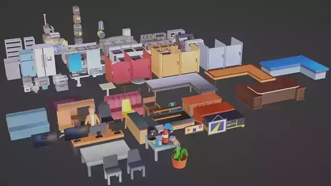 Simple  Restaurant Environment - Low Poly assets  Low-poly 3D model