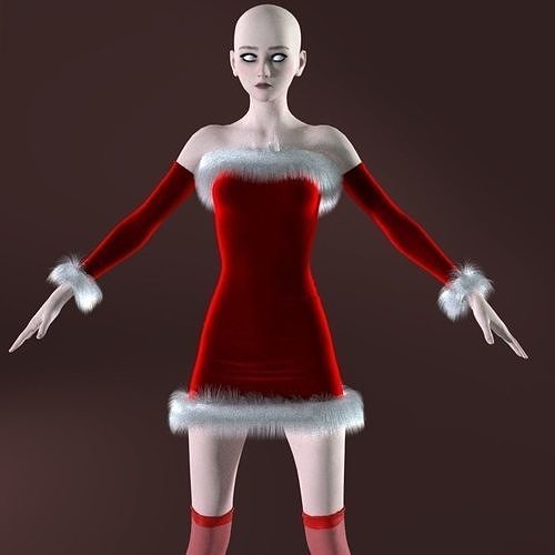 Christmas Dress with white hair and Fur 3D model