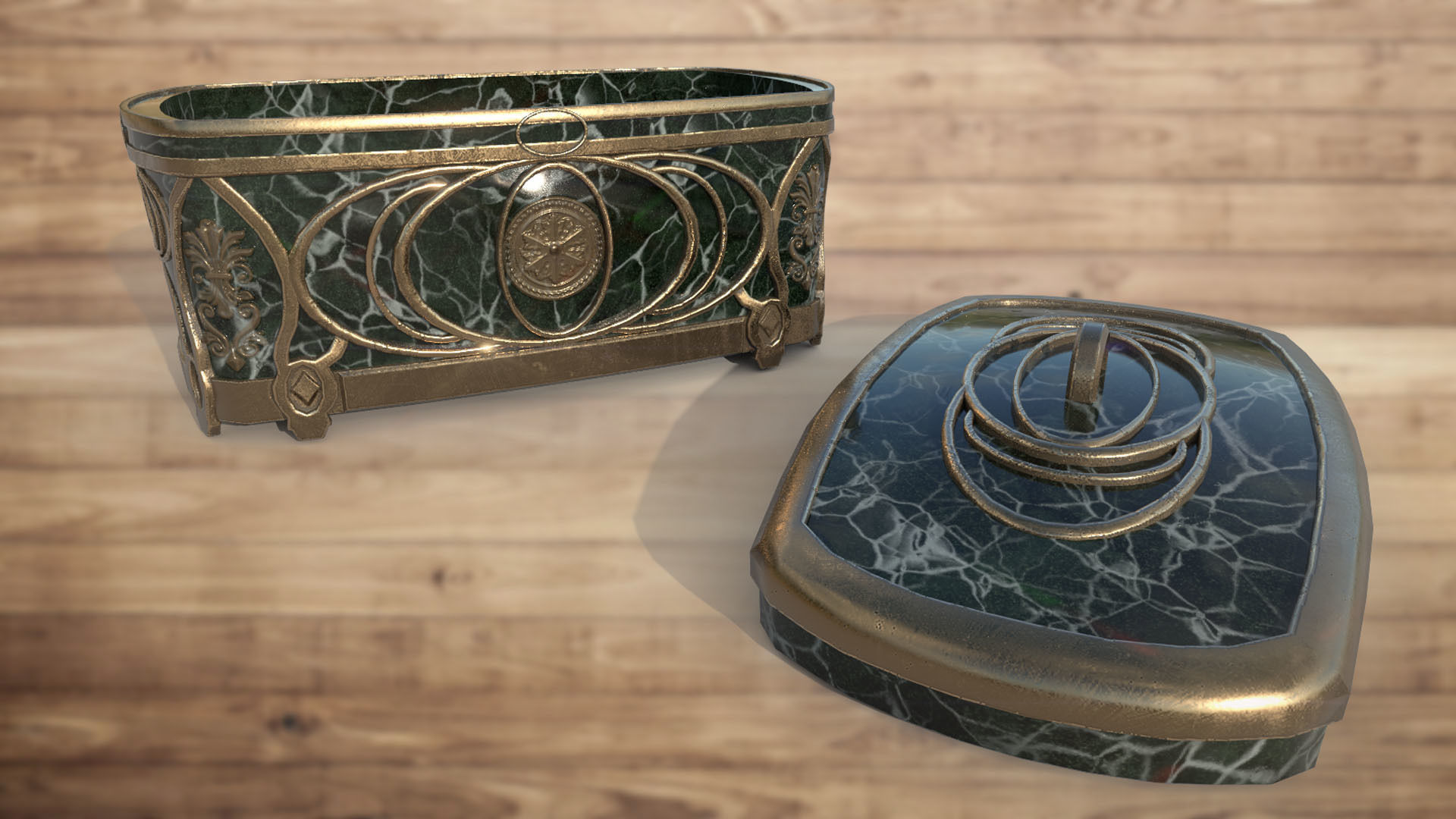 Vintage retro jewelry box PBR low-poly 3D model 3D Model Collection_1
