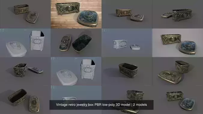 Vintage retro jewelry box PBR low-poly 3D model