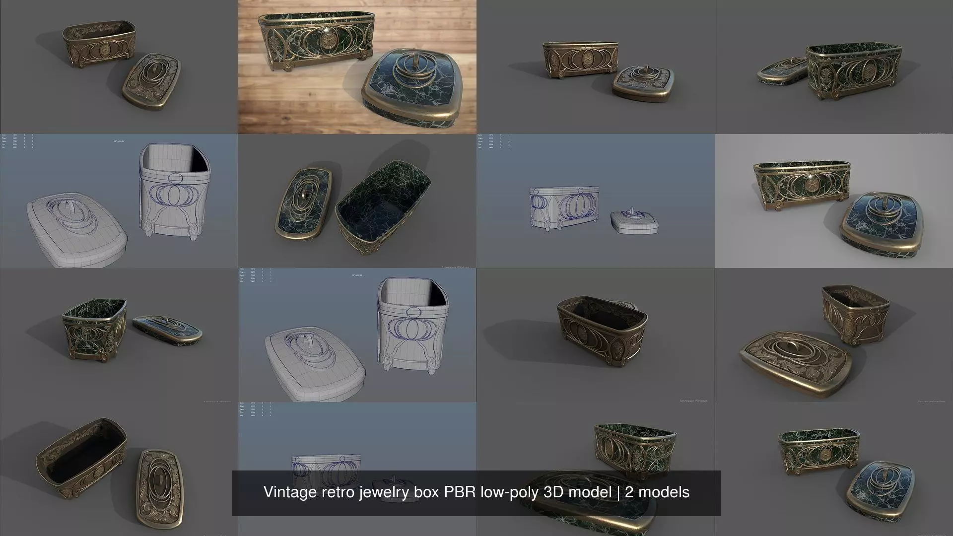 Vintage retro jewelry box PBR low-poly 3D model 3D Model Collection_0