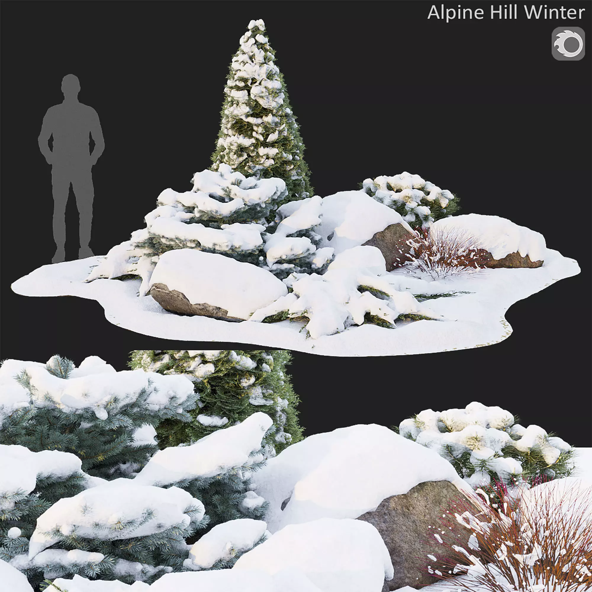 Alpine hill 01 Winter 3D model_0