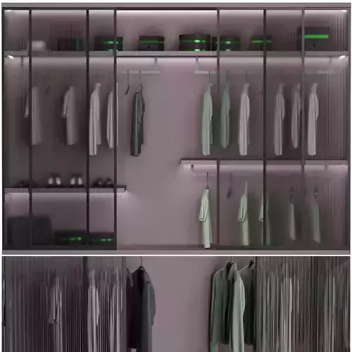 wardrobe closet with clothes hanging on shelves