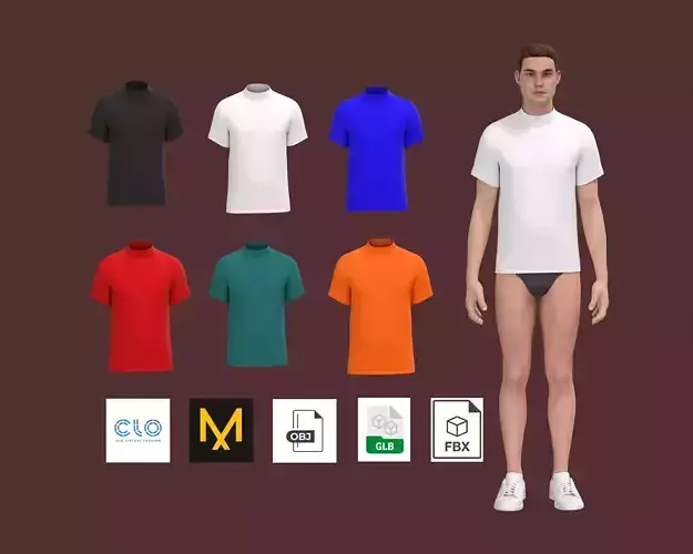 Basic T-shirt High Neck 3D model