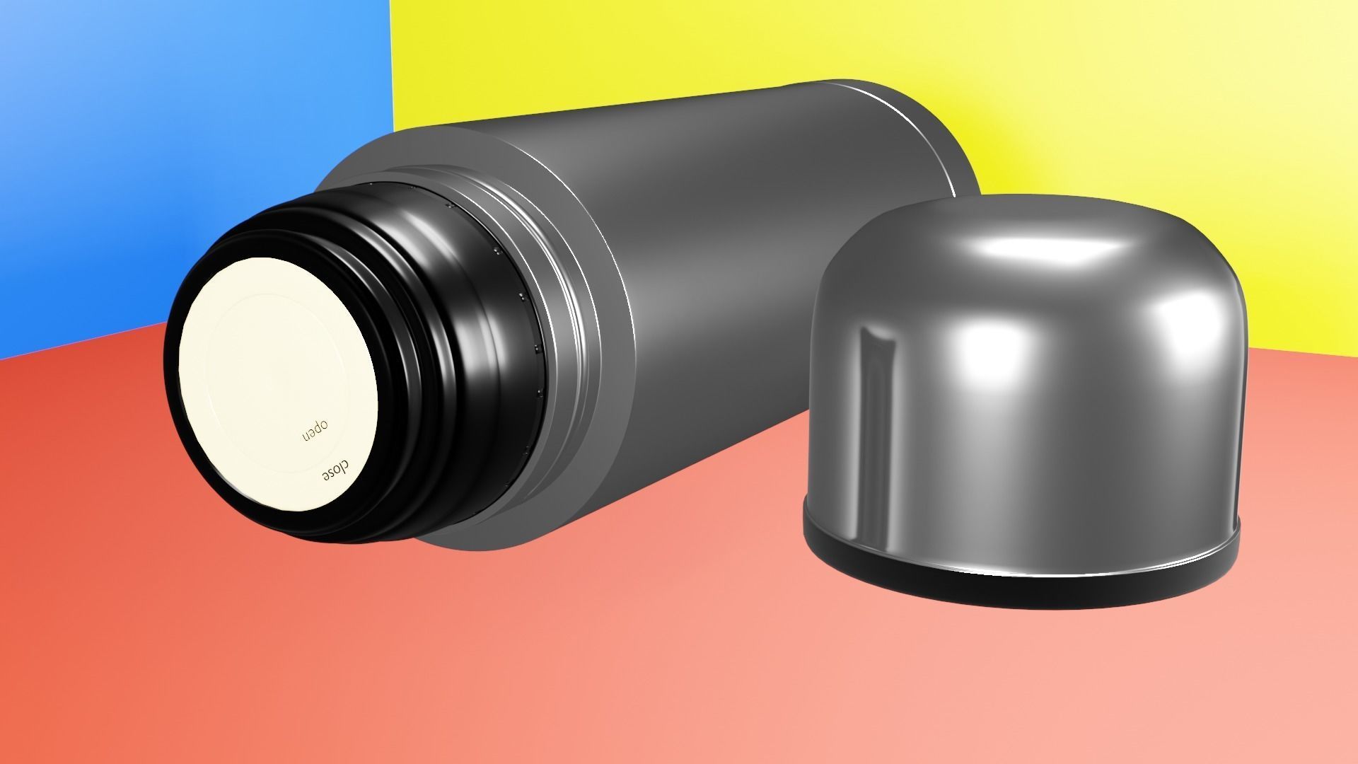 Flask silver thermos 3D model_3