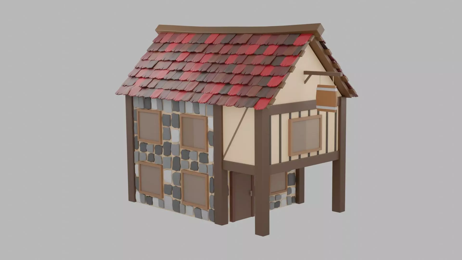 Lowpoly medieval tavern building Free 3D model