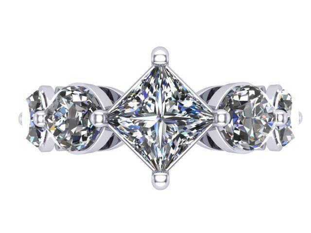 Round and Princess Cut  Diamond Band 3D print model_1