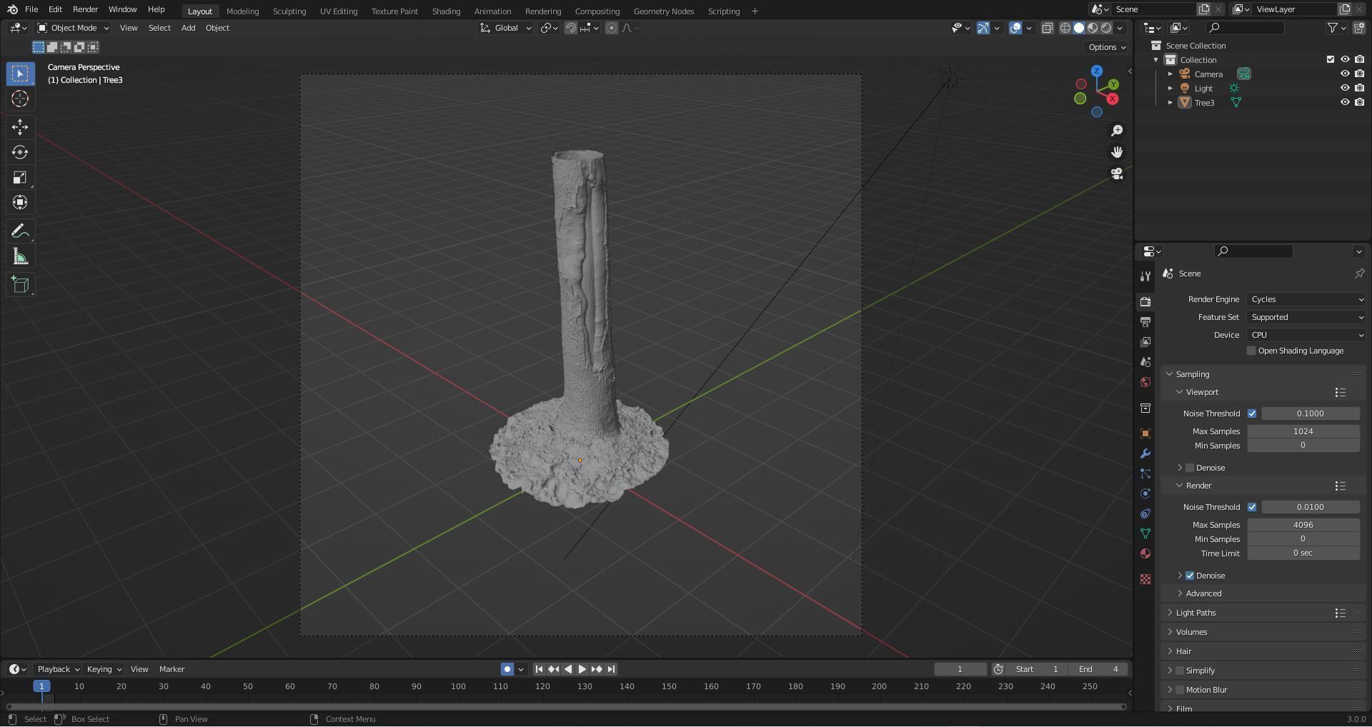 Tree 3 stump in middle of grassy field 3D model_6