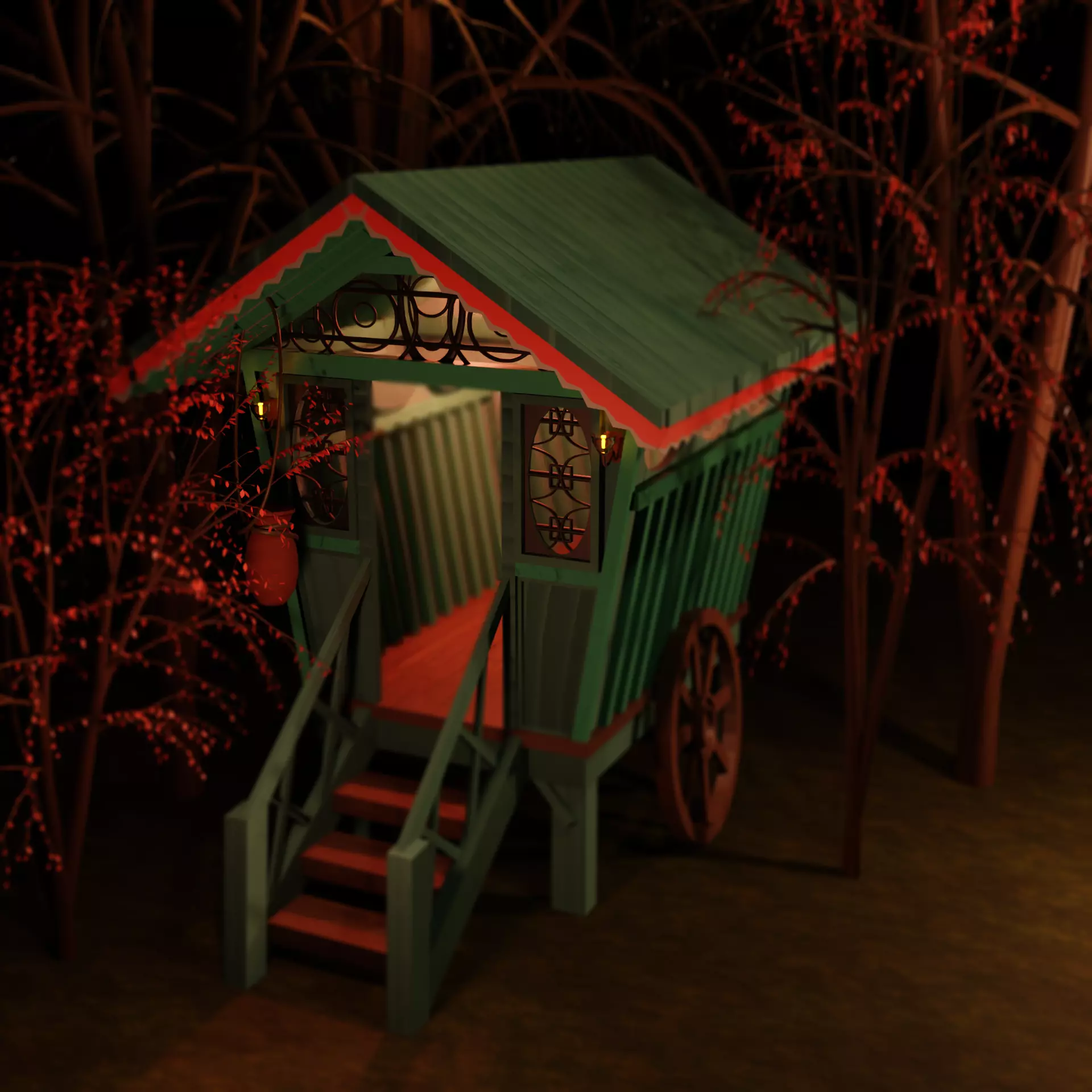 Bali Cafe Tiny Garden House Free low-poly 3D model