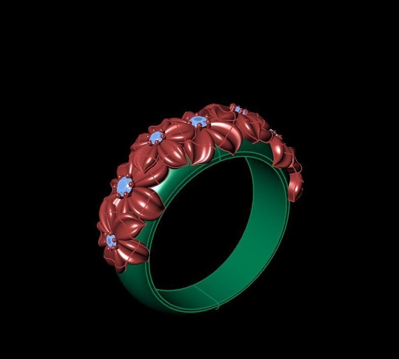 Ring with flowers Low-poly 3D model_6