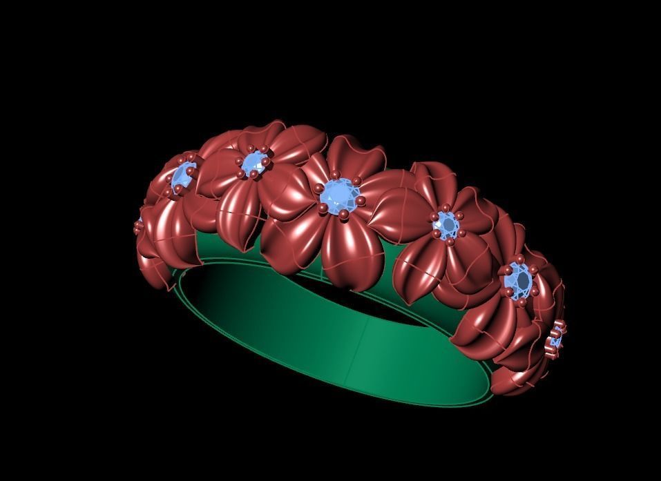 Ring with flowers Low-poly 3D model_7