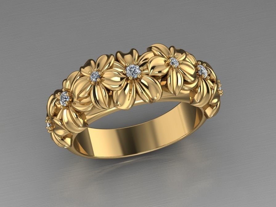 Ring with flowers Low-poly 3D model_1