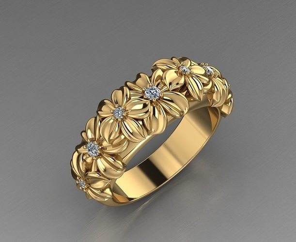 Ring with flowers Low-poly 3D model