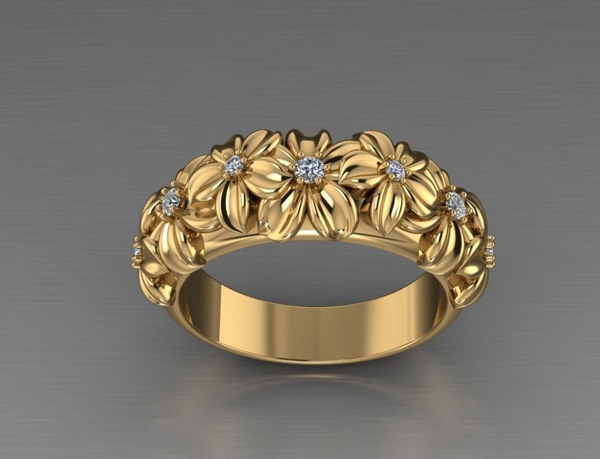 Ring with flowers Low-poly 3D model_3