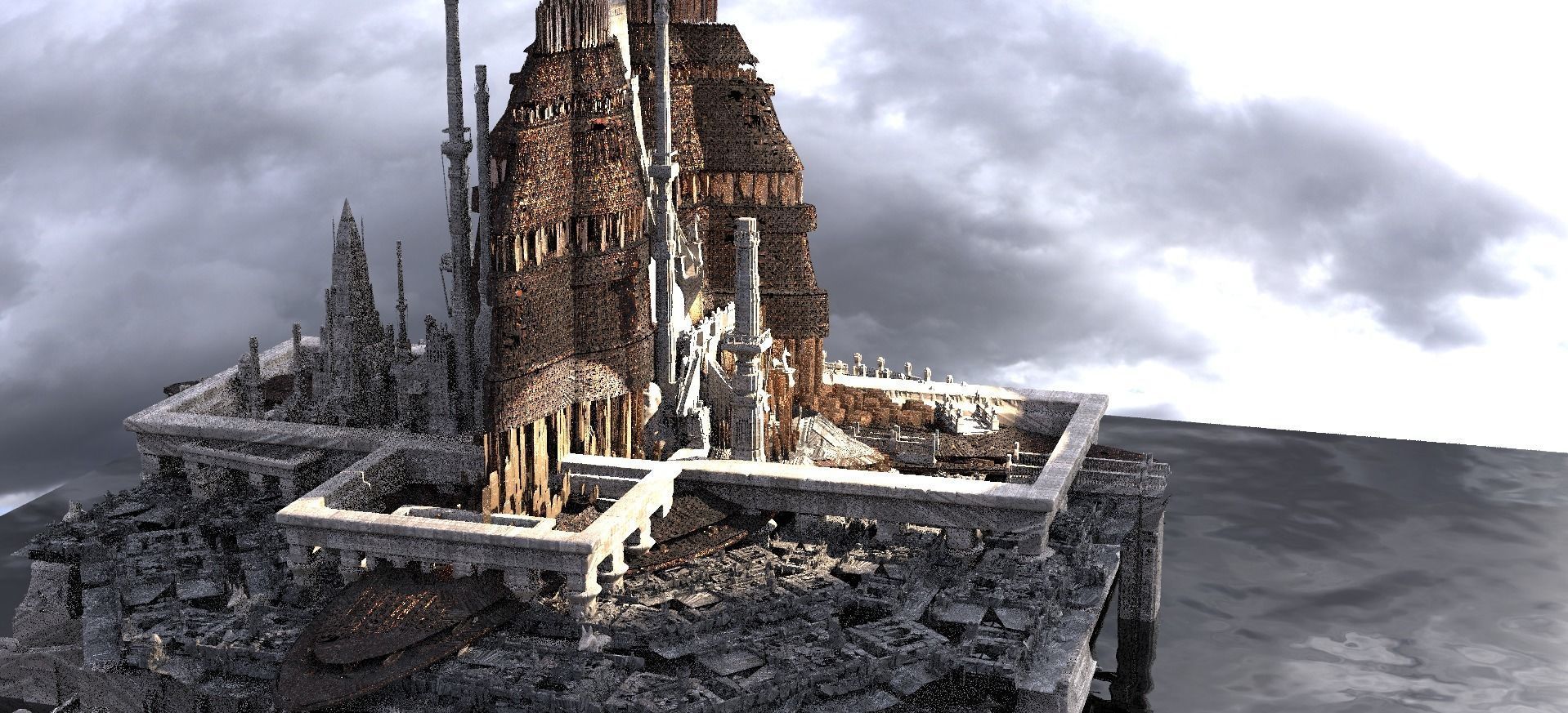 Sci fi Tower Palace future 3D model_2