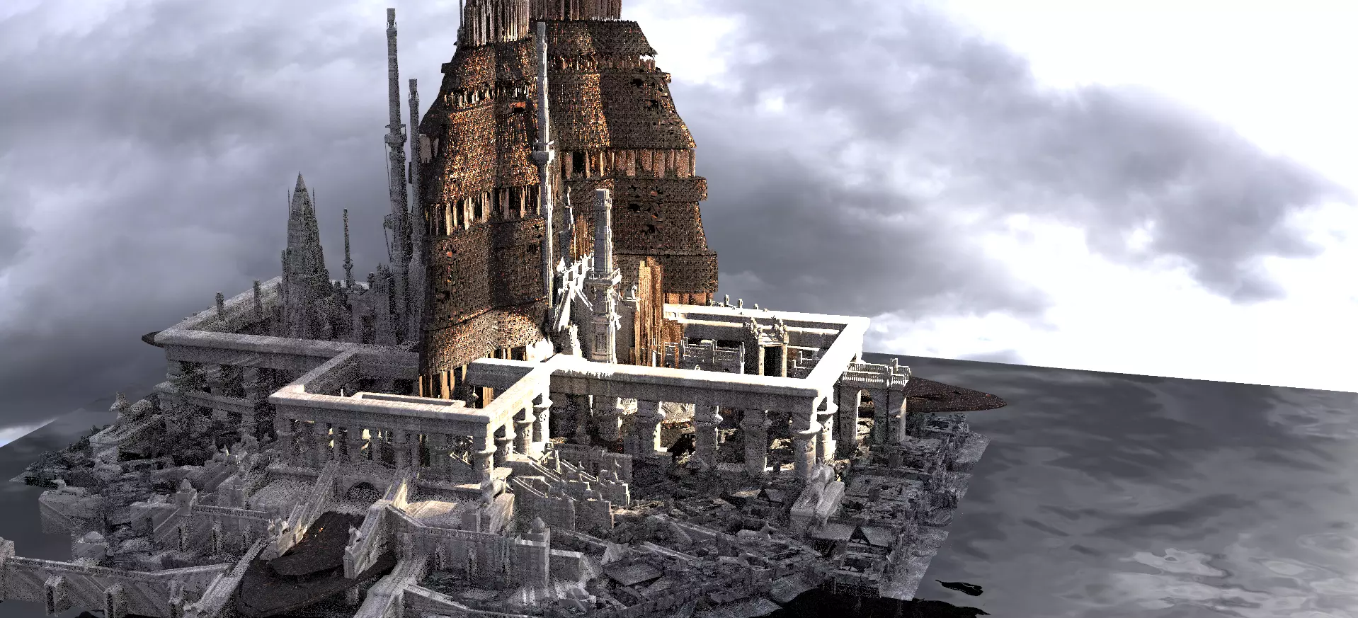 Sci fi Tower Palace future 3D model_0