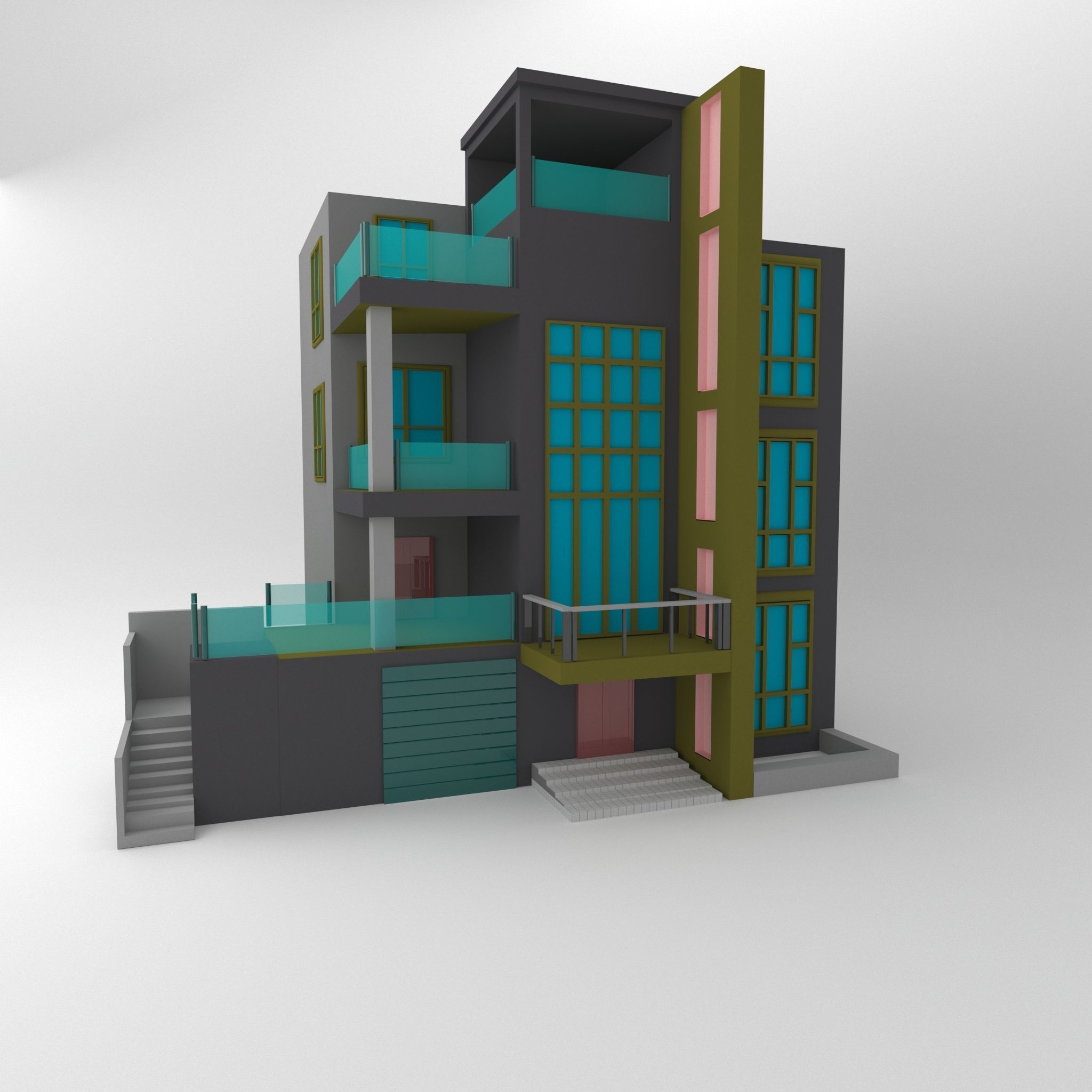 cartoon modern house 3D model_1