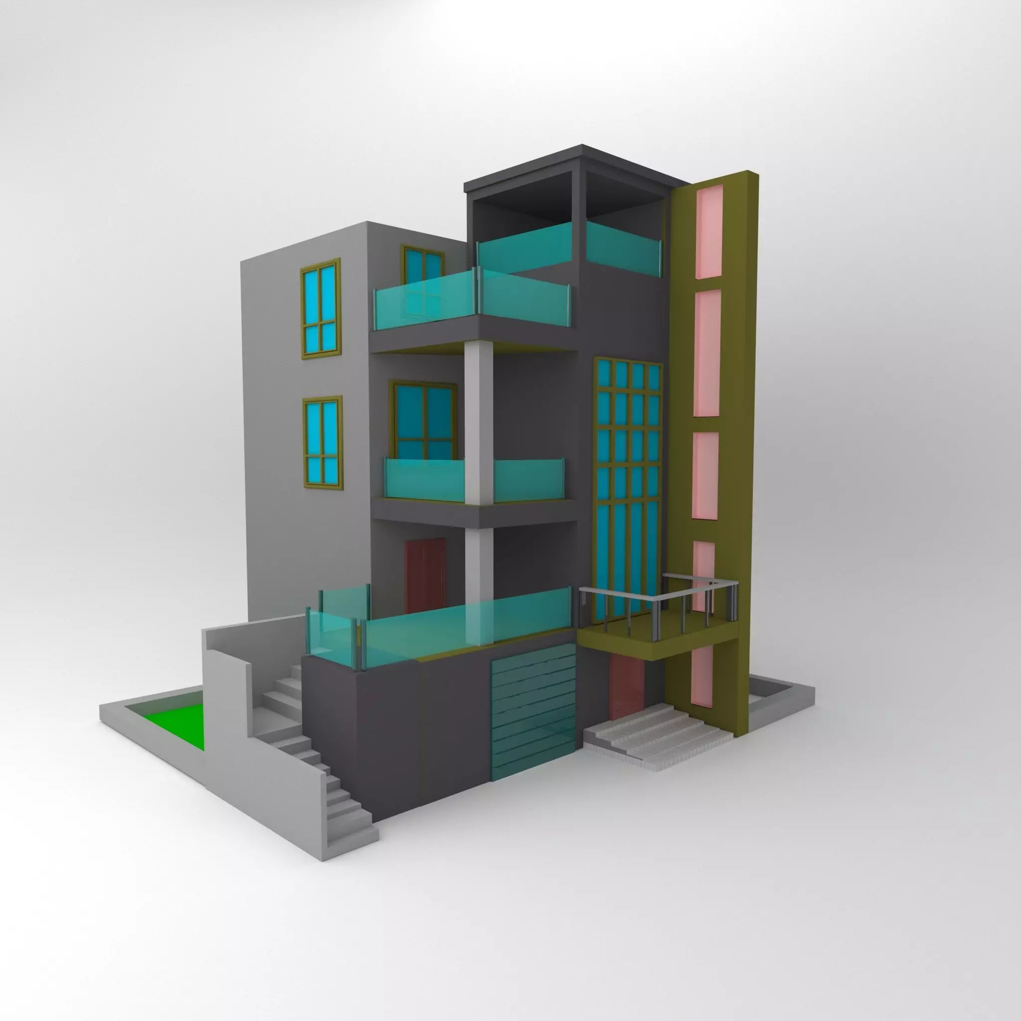 cartoon modern house 3D model_0