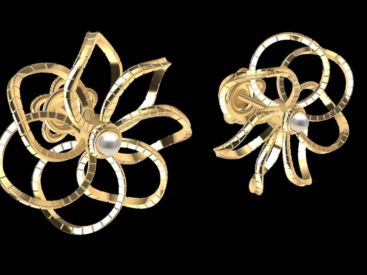 twisty flower earrings and ear post stl files all parts verified 3D print model_2