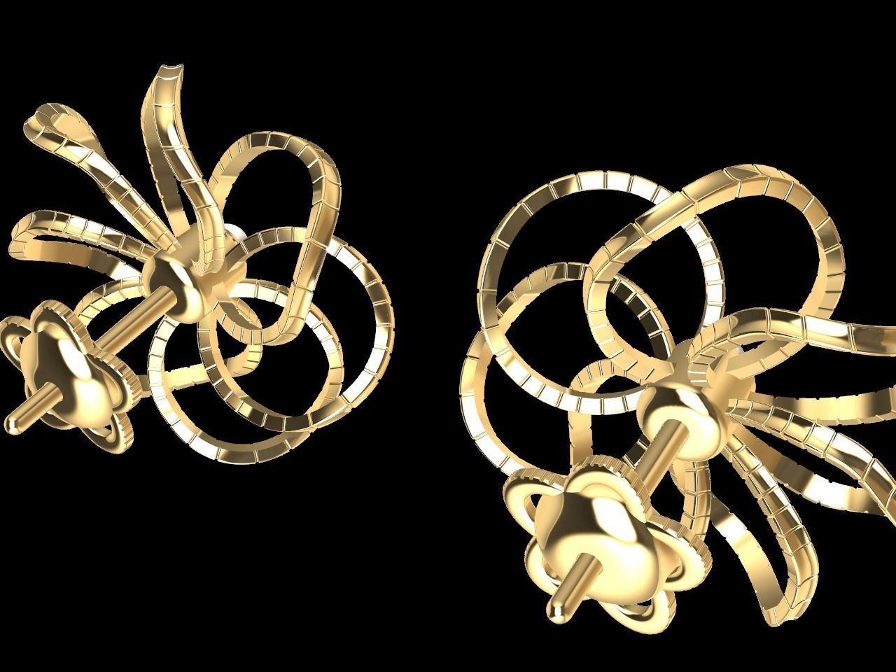 twisty flower earrings and ear post stl files all parts verified 3D print model_3