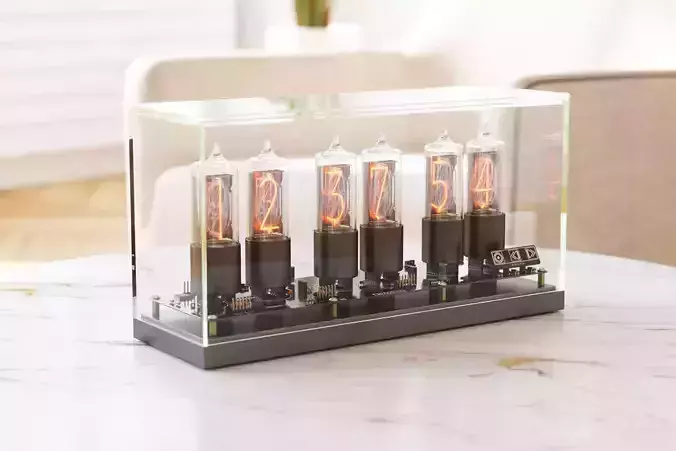 Nixie clock in glass cabbinet