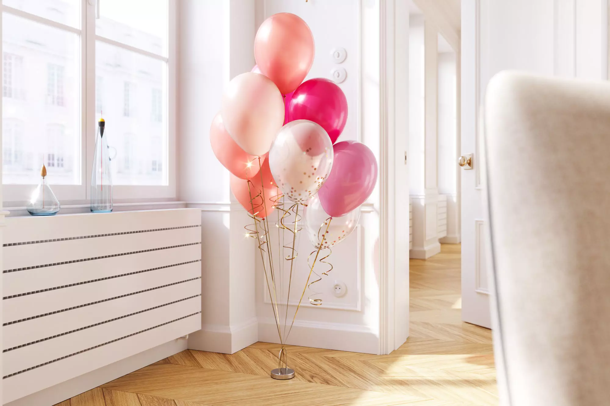 Pink party balloons 3D model_0